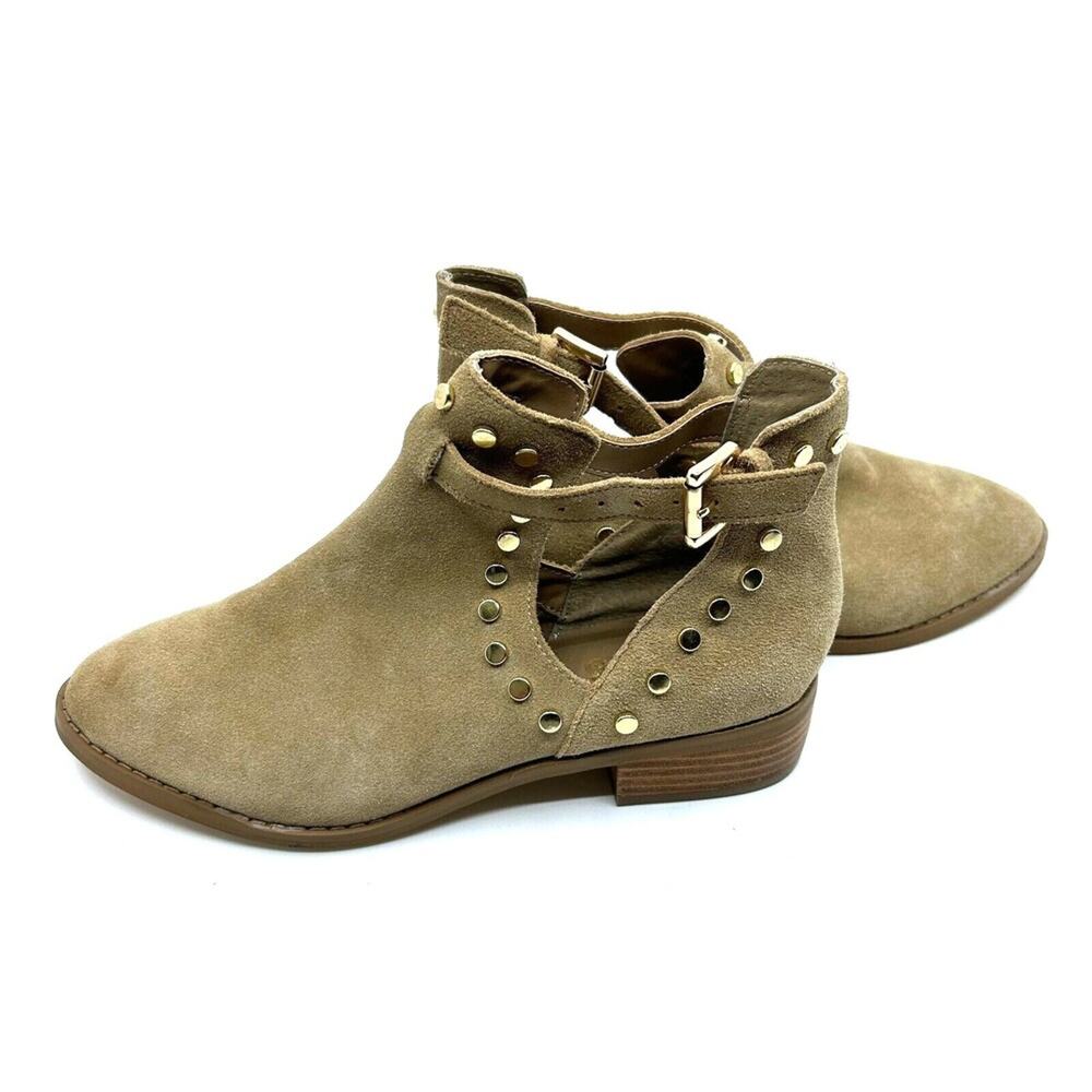 Carlos Santana Tan Suede Cutout Studded Ankle Boots Size 6.5M Low Booties - Picture 4 of 6